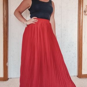 Red Pleated Maxi Skirt